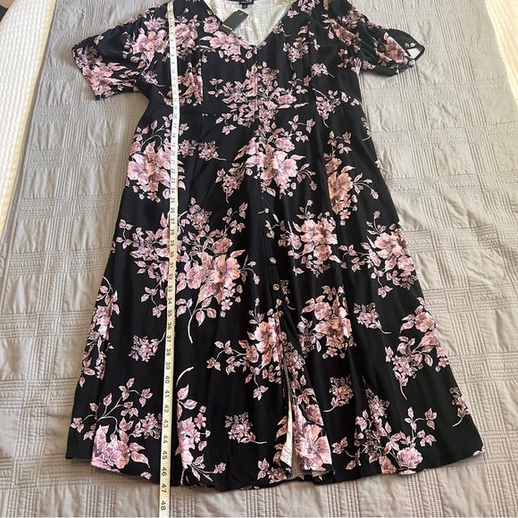 Torrid Dress Midi Rayon Slub Button Front Tie Black Pink Floral Plus Size 4X NEW - Picture 11 of 15